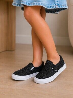 Vans Off The Wall Black Sparkle Shoes Size 3